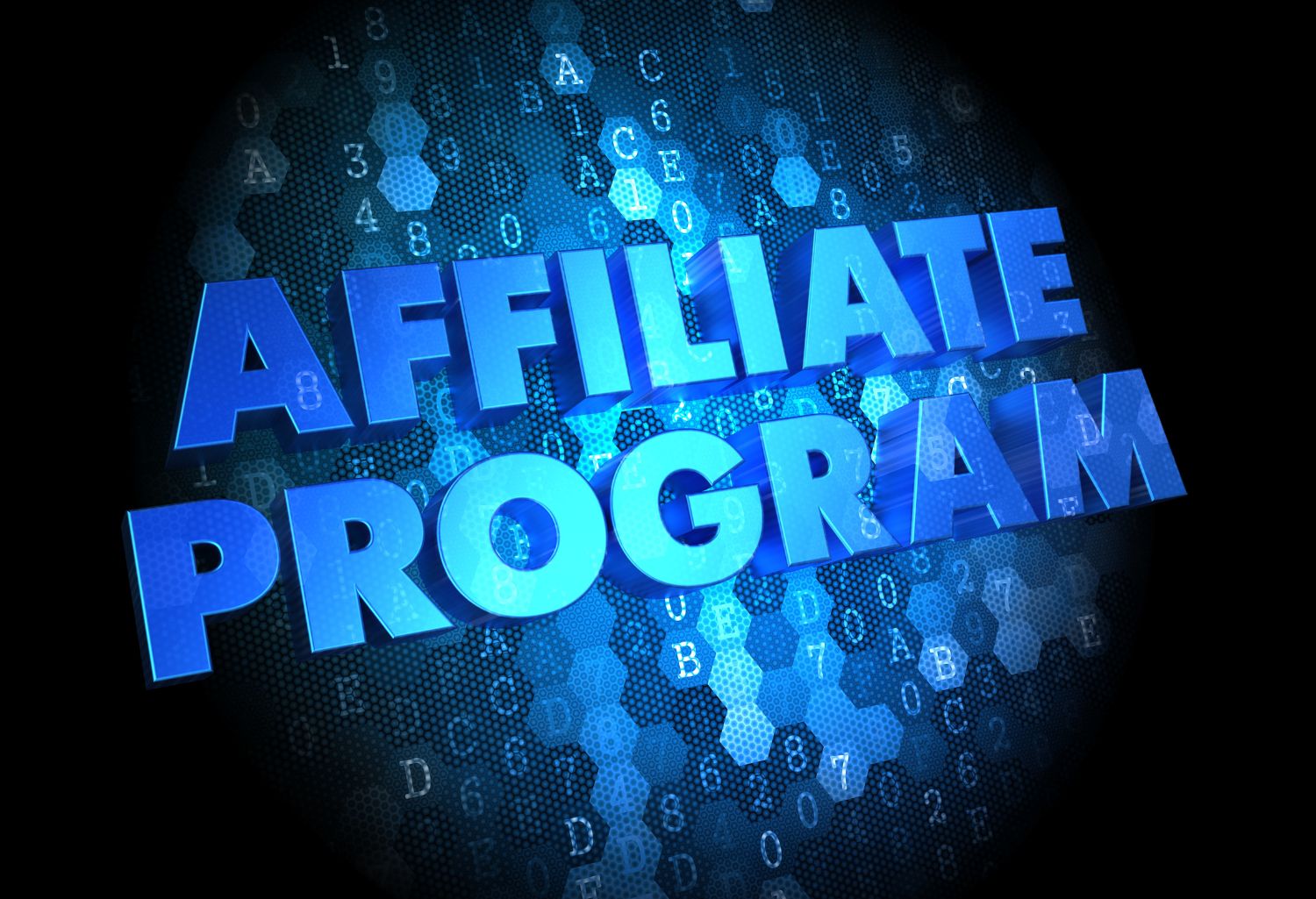 Affiliate Program - Blue Color Text on Digital Background.